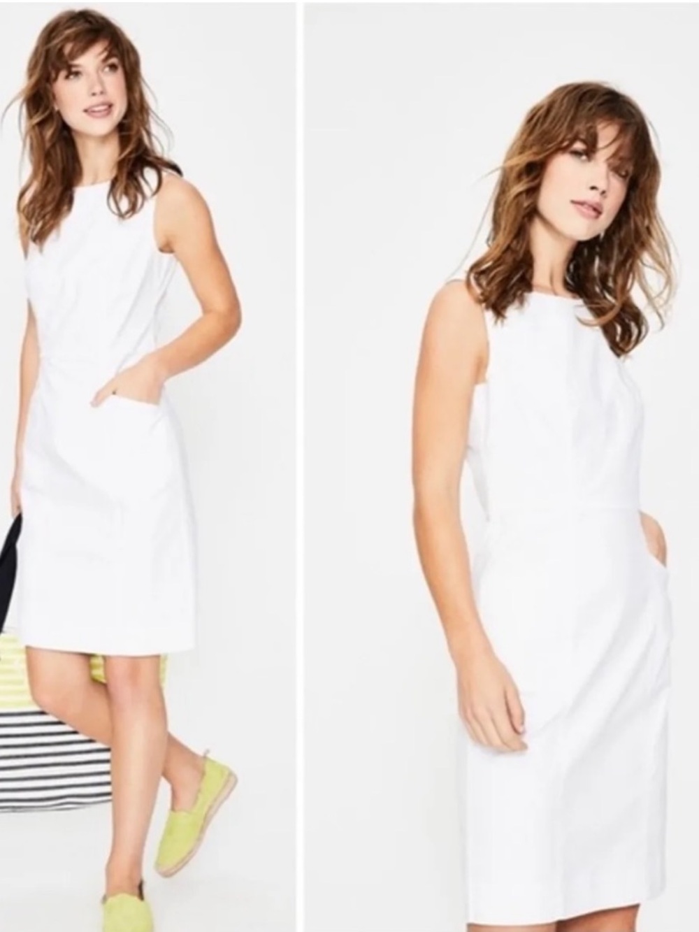 💛NWT Boden Tamara White Sleeveless Boat Neck Cotton Chino Woven Dress 10💛